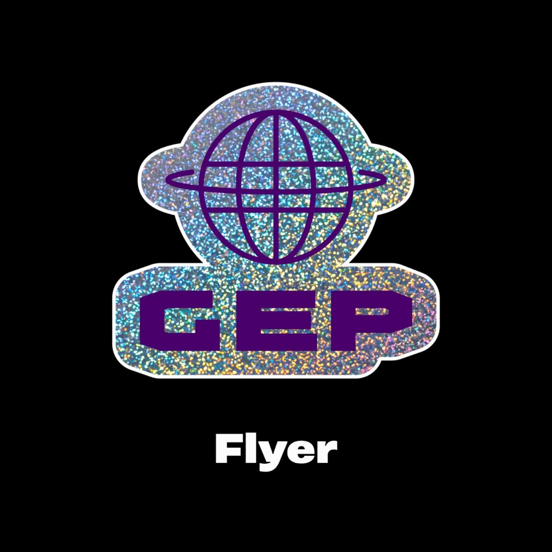 Grafik mit dem Schriftzug „Flyer” und einem Sticker mit dem Schriftzug „GEP”